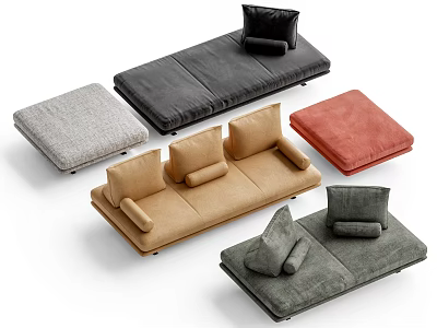 Modern Upholstered Sofas In Various Colors With Plush Cushions And Different Designs 3d model