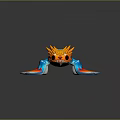 Vibrant Blue Fantasy Creature With Orange Claws Head And White Cloud Like Surroundings