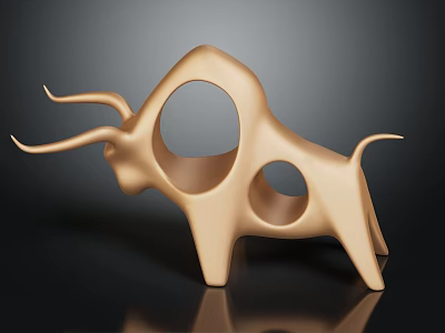 Decorative Ornament Set Golden Bull Shaped Abstract Design With Circular Hollow Details 3d model