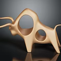Decorative Ornament Set Golden Bull Shaped Abstract Design With Circular Hollow Details