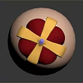 Red And Gold Crown With Purple Gemstone And White Band On Pink Egg Shaped Base