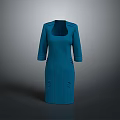 Blue Women's Fitted Dress With Square Neck And Three Quarter Sleeves