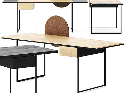 Modern Two Tone Tables With Wooden Top Black Metal Legs And Storage Drawers 3d model