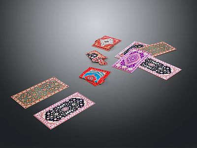 Various Colorful Decorative Rugs With Intricate Patterns And Rectangular Shapes 3d model