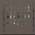 Decorative Metal Wall Shelf With Multiple Tiers Holding Various Wine Bottles And Glasses