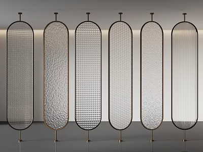 Modern Glass Screens With Varied Textures And Metal Frames 3d model