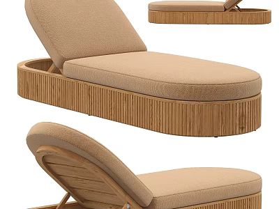 Beige Upholstered Daybed With Wooden Ribbed Frame And Adjustable Backrest 3d model