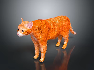Shiny Orange Cat Standing On Smooth Black Surface With Clear Reflection And Detailed Fur 3d model