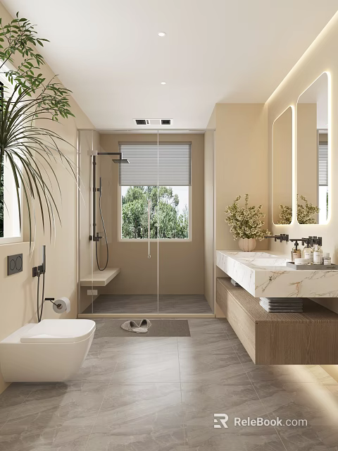 Elegant Modern Kitchen Interior Featuring Marble Countertop And Luxury Cabinets 3d model