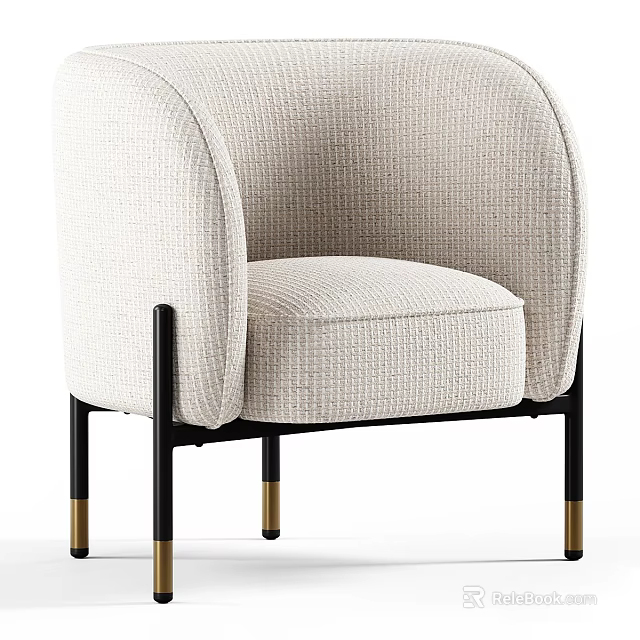Modern Single Accent Chair With Light Fabric Curved Armrest And Black Metal Legs 3d model 