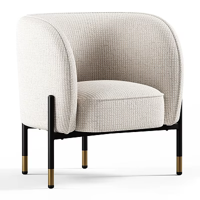 Modern Single Accent Chair With Light Fabric Curved Armrest And Black Metal Legs 3d model