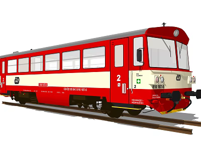 Red and White Circular Line Train with Number 2 on Railway Track 3d model