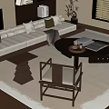 Modern White Sofa And Wooden Coffee Table Set With Light Carpet And Side Chair