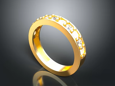 Elegant Gold Ring With Small Diamonds Smooth Shiny Surface And Reflection 3d model