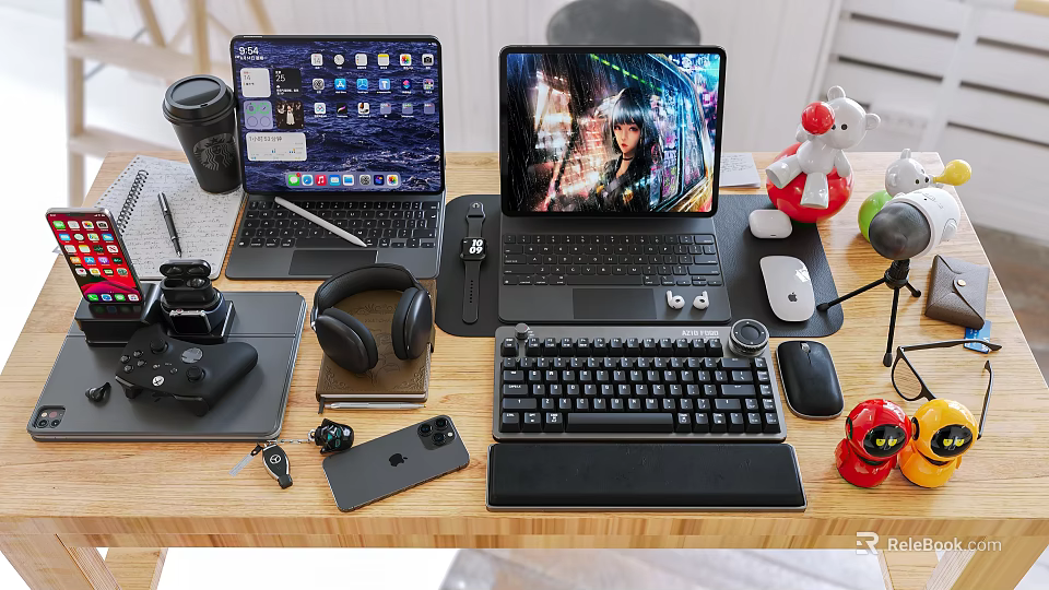 Ultimate Desktop Setup With Laptops Keyboard Mouse Headphones And Gaming Accessories 3d model