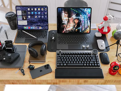 Ultimate Desktop Setup With Laptops Keyboard Mouse Headphones And Gaming Accessories 3d model