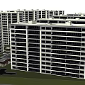 Modern High Rise Residential Complex With Arranged Apartment Buildings Central Courtyard And Greenery