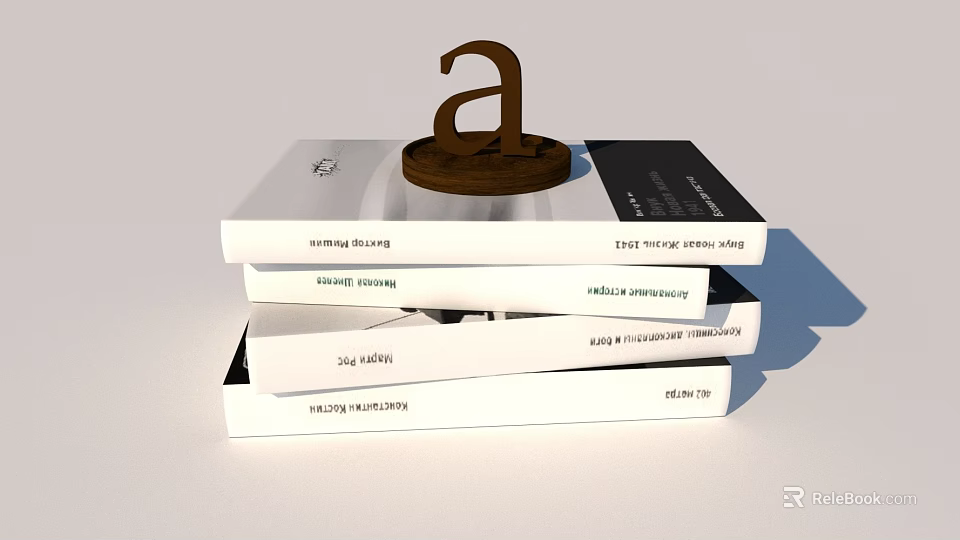 Stacked Books With Letter A Decoration On Top For Reading Collection 3d model 