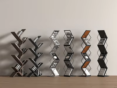 Modern Geometric Bookshelves With Metal Frame Designs And Various Colors For Home Decor 3d model