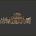 Traditional Thatched Hut Structure With Round Roof Wooden Fences On Earthen Ground