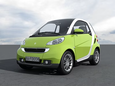 Green Two Seater Compact Car With Modern Design For City Commuting And White Roof 3d model