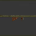 Long Green Military Weapon With Brown Wooden Stand And Metal Components