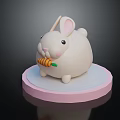 Cute White Rabbit Decorative Ornament Set With Carrot On Pink Circular Base