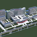 Modern Hospital Building Complex With Contemporary Design Greenery Roads And Multiple Towers