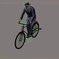 A Man in Suit and Hat Riding a Classic Bicycle on Gray Background