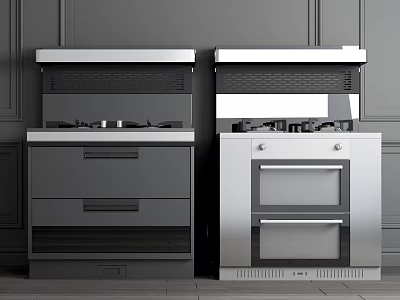 Modern Kitchen Appliances Featuring Stylish Gray And Silver Stove With Built in Oven 3d model