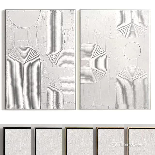 White Abstract Textured Wall Art With Geometric Patterns And Frame Options 3d model 
