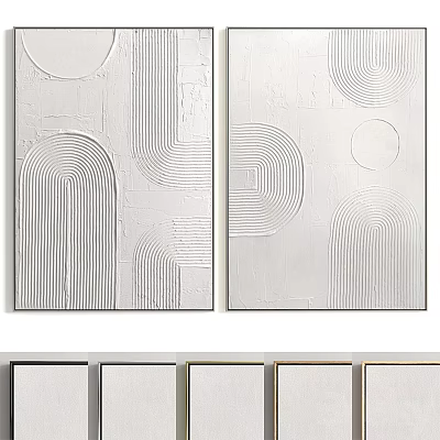 White Abstract Textured Wall Art With Geometric Patterns And Frame Options 3d model