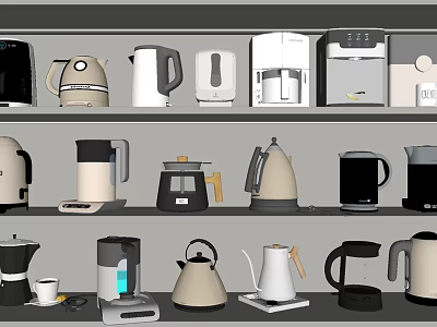 Different Types of Modern Household Appliances Displayed on Shelves for Home Use 3d model