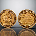Two Vintage Gold Coin Jewelry Pieces With Intricate Relief And Engraved Inscriptions