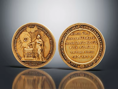 Two Vintage Gold Coin Jewelry Pieces With Intricate Relief And Engraved Inscriptions 3d model