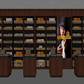 Elegant Display Cabinets and Shelves in Retail Shop with Organized Product Displays