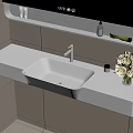 Modern Minimalist Bathroom White Washbasin with Countertop Mirror and White Flowers