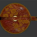 Red And Gold Patterned Teapot With Curved Handle And Decorative Lid Knob