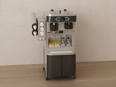 Commercial Beverage Dispenser With Digital Screen Storage Cabinet Wheels On Wooden Floor 3d model
