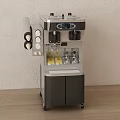 Commercial Beverage Dispenser With Digital Screen Storage Cabinet Wheels On Wooden Floor