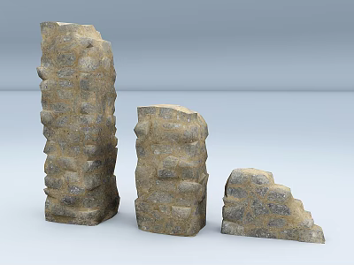 Stone And Wood Decorative Structures With Three Different Sizes And Natural Design 3d model