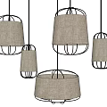 Multiple Pendant Lights With Linen Shades And Metal Frames For Modern Interior Design 3d model