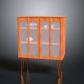 Modern Wooden Display Cabinet With Glass Doors And Metal Legs Teacup Inside