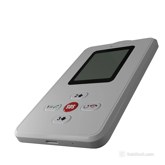 White Portable Digital Gadget With Screen SOS Button And Control Buttons For Emergency Use 3d model 