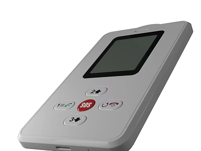 White Portable Digital Gadget With Screen SOS Button And Control Buttons For Emergency Use 3d model