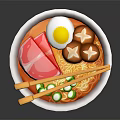 Delicious Ramen Bowl Topped With Fried Egg Chashu Fish Cake Green Onions And Chopsticks