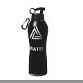 Black Water Bottle With Carabiner Lid White Triangle Logo And WATER Text