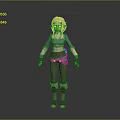 3D Animated Female Character With Blonde Hair Blue Top Pink Vest And Brown Pants