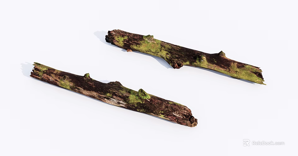 Green Moss Covered Stone Wood Logs With Natural Rustic Texture 3d model