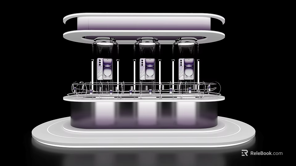 Modern Sleek Island Cabinet With Multi Tiered Lighting And Display Shelves 3d model 